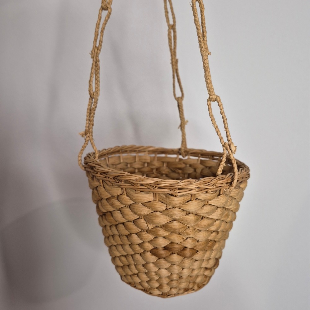 Vintage Wicker Hanging Planter Basket Natural Woven Rattan Boho Home Decor Tan